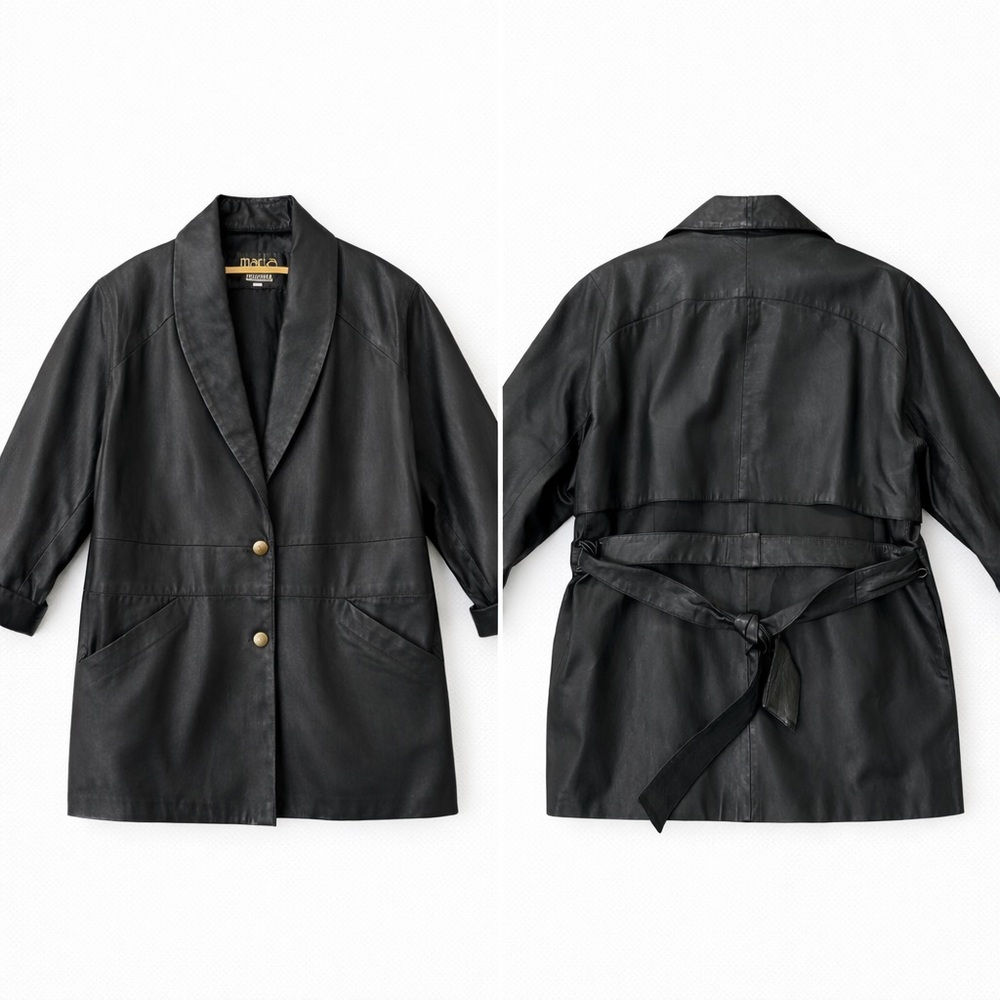 VINTAGE WESTERN STYLE BLACK LEATHER JACKET CAR COAT SIZE LARGE